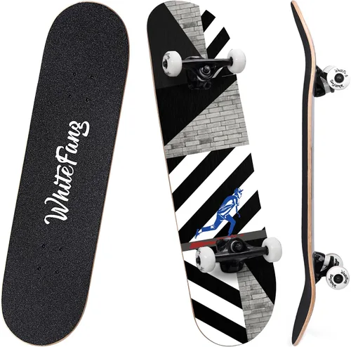 Vista 9 de WhiteFang Patinetas para principiantes, patineta completa de 31 x 7.88 pulgadas, 7 capas de arce canadiense con doble kick cóncavo estándar y Arrow