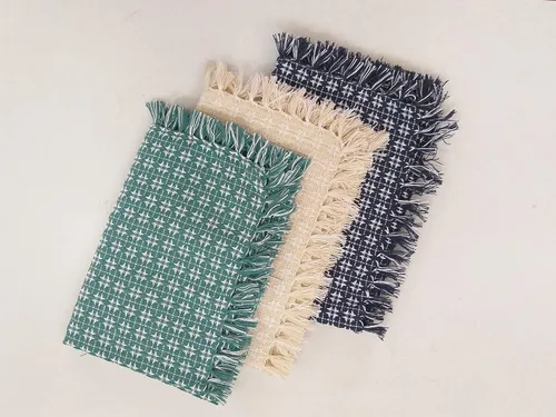 Vista 2 de Juego de 6 servilletas, verde botella tejidas con flecos, servilletas 100% algodón, tamaño 20x20 pulgadas, adecuadas para cenas formales, comidas
