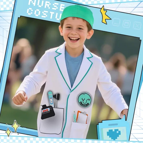 Vista 3 de Disfraz de veterinario, traje unisex de médico animal para y con estetoscopio de juguete, disfraz de Halloween, juego de rol veterinario