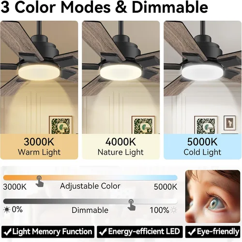 Vista 6 de Ventiladores de techo de 42 pulgadas con luces, ventilador de techo inteligente con luz y control remoto, Alexa, APP, ventiladores de techo