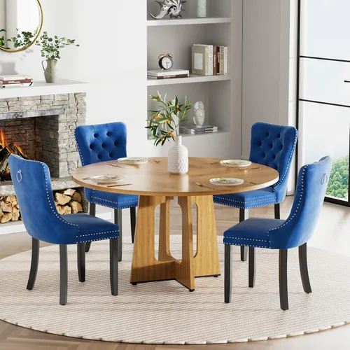 Vista 36 de Mesa de comedor redonda estilo granja para 6, mesa de cocina circular de 47" MDF con acabado de grano de madera, mesa de cocina y comedor de madera