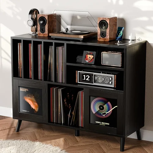 Vista 8 de Soporte XL para tocadiscos con puertas correderas, más de 500 unidades de Negro