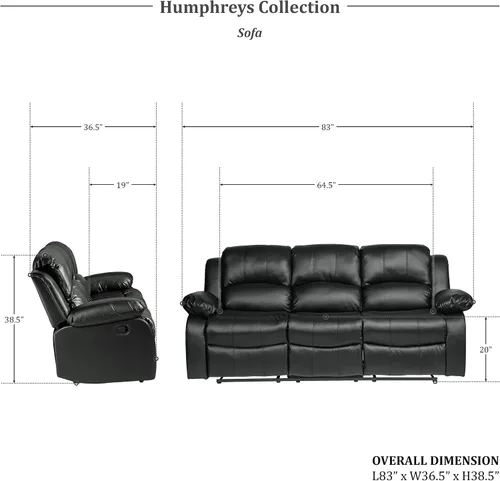 Vista 9 de Lexicon Humphreys Wall-Hugger - Juego de sala de estar reclinable manual, 2 piezas, color negro