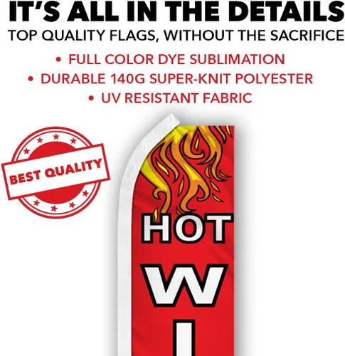 Vista 4 de Hot Wings Swooper - Bandera publicitaria perfecta para frentes de tiendas, negocios, minoristas, tiendas, camiones de comida, eventos, ferias