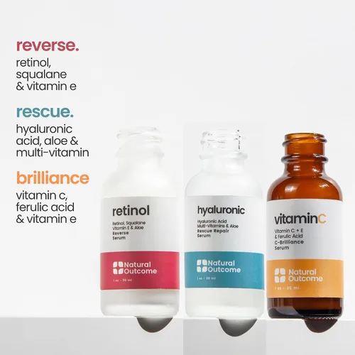 Vista 6 de Natural Outcome Ácido hialurónico, suero facial de vitamina C y suero facial de retinol, suero facial antienvejecimiento nocturno y día, juego