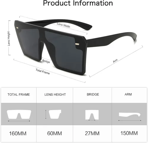 Vista 4 de VANLINKER Gafas de sol grandes con parte superior plana y gran tamaño para mujeres y hombres con diseño cuadrado sin montura VL9517