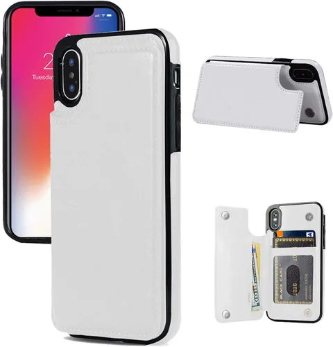 Vista 11 de Funda tipo cartera compatible con iPhone X/XS, funda protectora delgada con tarjetero y ranuras para tarjetas de piel sintética de alta calidad