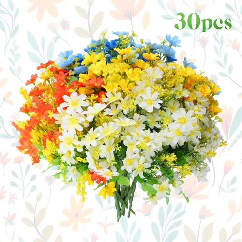 Vista 2 de Zeyune Juego de 48 plantas y flores colgantes falsas, ramo de flores de orquídeas coloridas, helecho boston, plástico, eucalipto, cesta suculenta