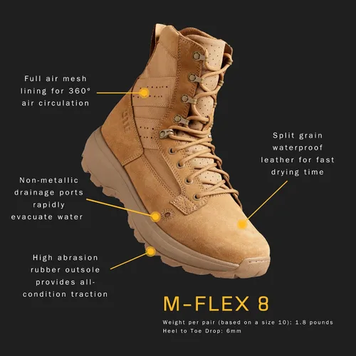 Vista 6 de OTB Boots M-Flex 8 Botas tácticas para hombres y mujeres, ligeras, duraderas, impermeables, botas militares y de combate con suela antideslizante