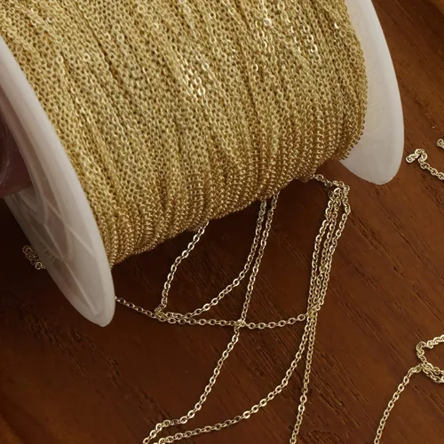 Vista 2 de Cadena de cable rellena de oro de 14 quilates de 6 pies para fabricación de joyas personalizadas, cadena de cable a granel sin terminar (0.039 in)