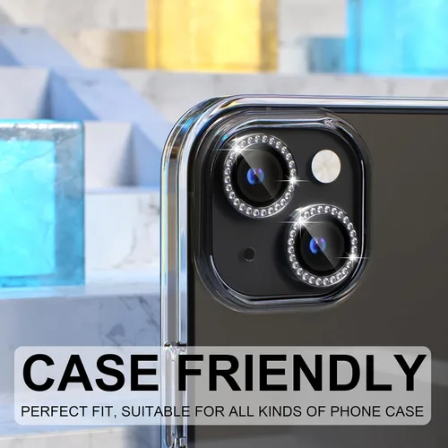 Vista 4 de Choiche Compatible para iPhone 15/iPhone 15 Plus Protector de Lente de Cámara Brillante, Vidrio Templado 9H Cubierta de Cámara Protector de Pantalla