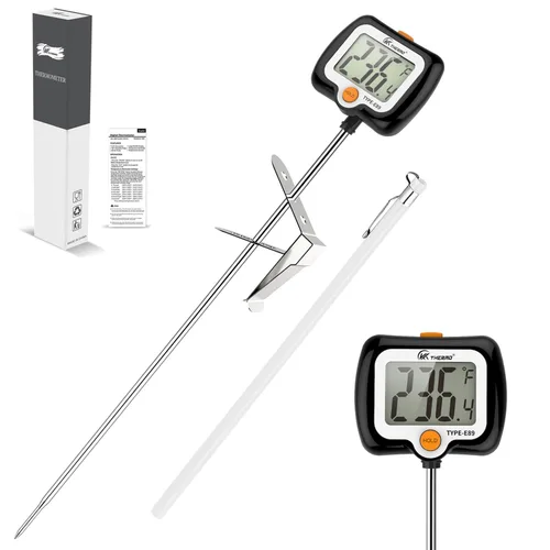 Vista 10 de Termómetro digital de caramelo con pantalla LED giratoria de 180°, sonda de acero inoxidable 304, escudo térmico, 2 clips de olla, termómetro