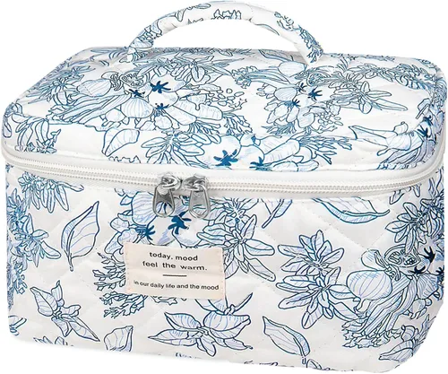 Vista 28 de Gosect Bolsa de maquillaje grande, bonita bolsa de cosméticos para mujeres y niñas, bolsa de aseo estética de coqueta floral, bolsa organizadora