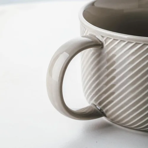 Vista 6 de Tazón de sopa de cerámica con asa, 38 onzas, apto para microondas, color gris Extra Large Mug for Oatmeal, Cereal, Breakfast, Meal Prep, Work