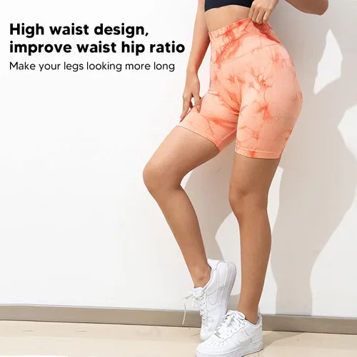 Vista 4 de Betued Orange Pink, Women Yoga Shorts High Waist Quickly Drying Hip Lifting Tie Dyed Waisted High Waisted Biker Shorts Gym Y