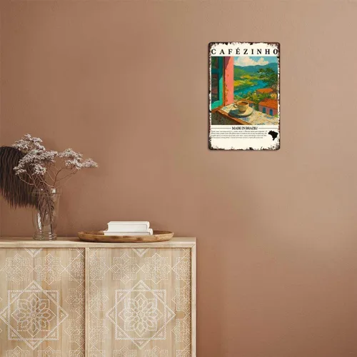 Vista 5 de Cartel vintage Cafezinho divertido Brasil Café Brasil Cocina Latina Letrero de Metal Aluminio 8x12 pulgadas para Baño Dormitorio Sala de estar