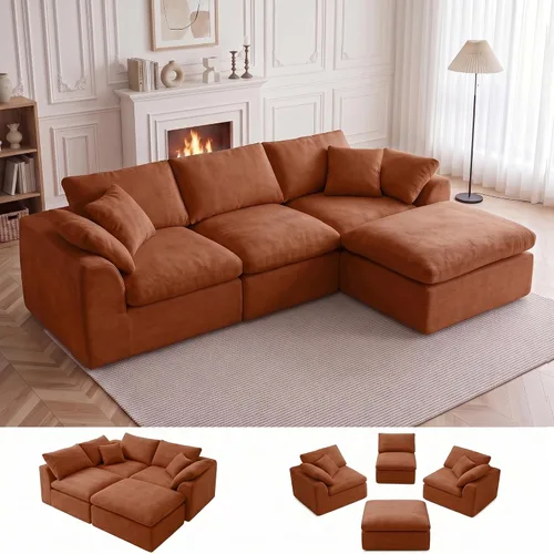 Vista 14 de Sofás seccionales de nube deshuesada de 110 pulgadas para sala de estar, sofá modular en forma de L con otomana, moderno y cómodo sofá nube con Negro