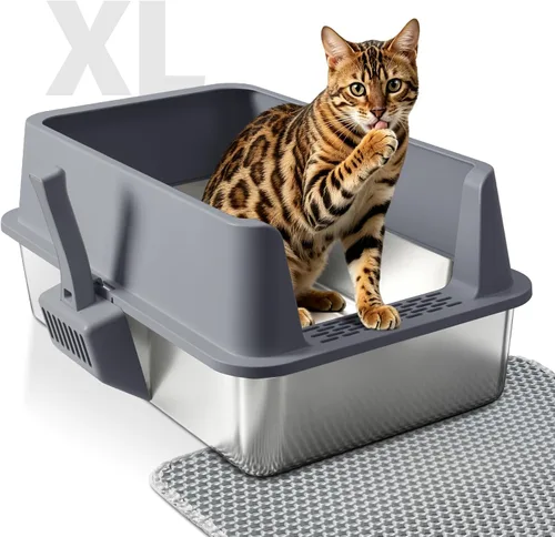 Vista 9 de Caja de arena de acero inoxidable con tapa, caja de arena para gatos