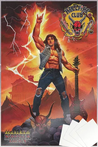 Vista 8 de Stranger Things 4 - Póster de la serie (Hellfire Club Rock God - Eddie Munson) (tamaño: 24 x 36 pulgadas) (póster laminado)