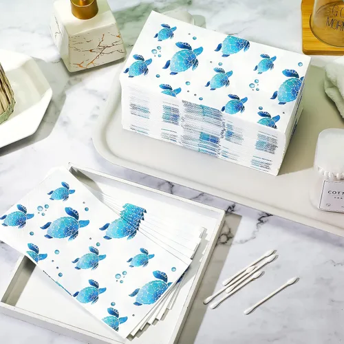 Vista 5 de Yisong 100 toallas de mano desechables de tortuga, servilletas de papel para baño, invitados, toallas suaves decorativas, suministros de fiesta