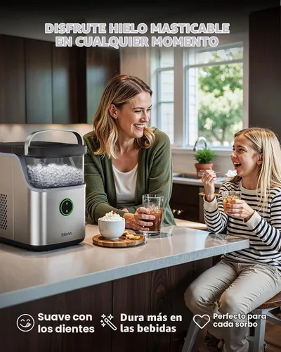 Vista 3 de Silonn Encimera para hacer hielo Nugget con cesta desmontable y asa Acero inoxidable desmontable