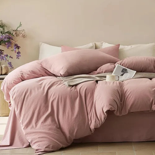 Vista 22 de JELLYMONI Funda de edredón tamaño individual, funda de edredón 100% algodón lavado con textura similar al lino, ropa de cama transpirable y suave