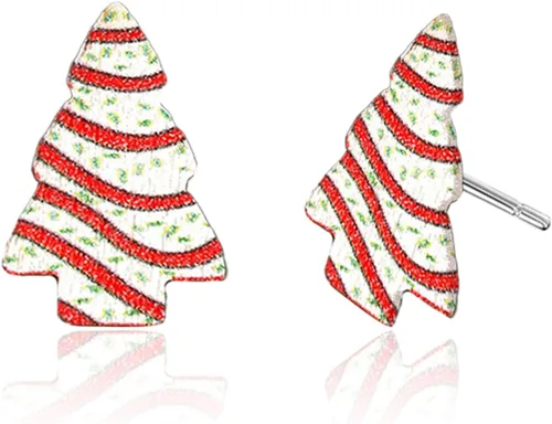 Vista 10 de Aretes de tuerca de Navidad para mujeres y niñas, hechos a mano, de madera, pan de jengibre, árbol de menta, bastón de caramelo, aretes