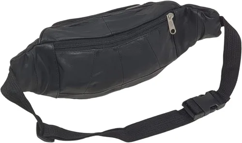 Vista 4 de Hombres Cuero Genuino Suave Extra Grande Calidad Viaje Cintura Bum Bag Bolsa Dinero Bolsa Negro
