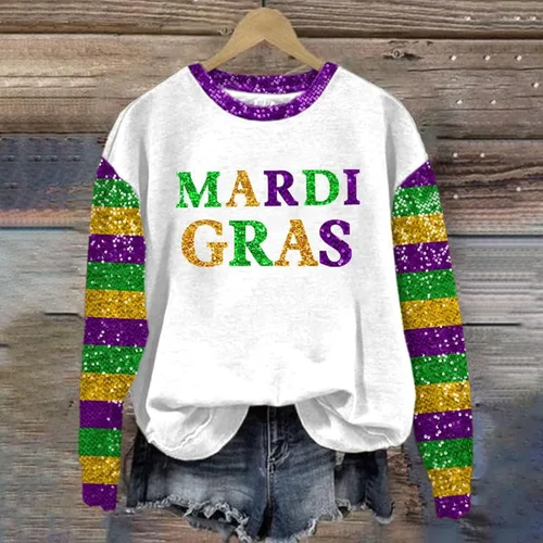 Vista 2 de Sudadera de Mardi Gras para mujer, ropa para el día del desfile de Nueva Orleans, divertida sudadera con capucha con cuello redondo y capucha