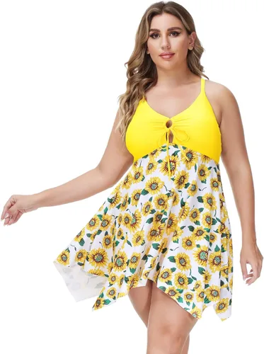 Vista 3 de Hanna Nikole Traje de baño de una pieza con control de abdomen para mujer, talla grande, con cuello en V