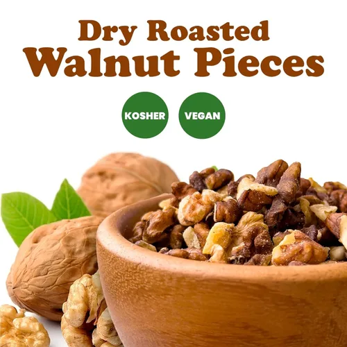 Vista 4 de Nueces tostadas secas, 1 libra - Piezas de nueces sin sal. Bocadillo delicioso y nutritivo. Apto para dieta cetogénica y paleo. Ideal