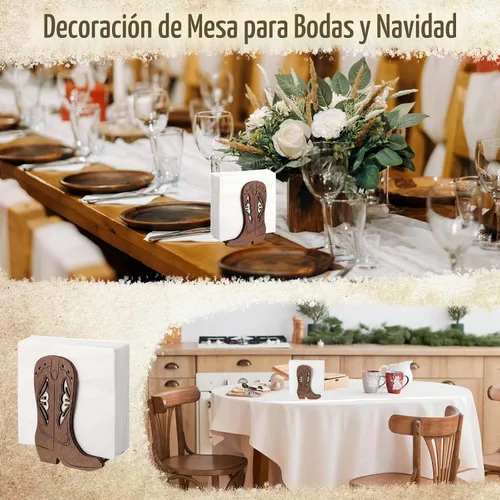 Vista 4 de CroBlissful 1 Pieza Servilletero de Bota de Vaquero Occidental para Mesa Cocina Casa de Campo Dispensador de Servilletas Soporte de Papel Rústico