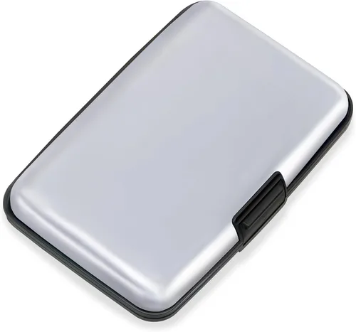 Vista 35 de Mayski Soporte para tarjetas de crédito, bloqueo RFID, funda rígida de aleación de aluminio, pequeña cartera de metal para mujeres y hombres