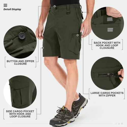 Vista 5 de Pantalones cortos de senderismo para hombre, de secado rápido, ligeros, transpirables, para exteriores, de carga.