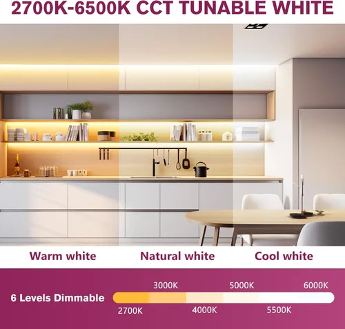 Vista 3 de EMITEVER COB Tira de luz LED sintonizable blanca 2700K-6500K, kit de cinta LED CCT regulable de 24 V de 16.4 pies, alta densidad 3200 LED CRI90+