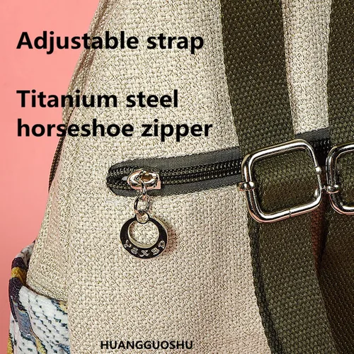 Vista 5 de HUANGGUOSHU Mochila de algodón tejida de algodón bohemio con bordado de lona estilo bohemio con múltiples bolsillos retro linda mochila cartera