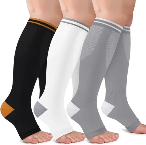 Vista 20 de CTHH Calcetines de compresión sin dedos para mujeres y hombres con puntera Beige