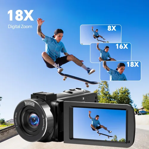 Vista 3 de Videocámara, Cámara de Video Digital 42MP Cámara 4K para Vlogging con Zoom Digital 18X, Pantalla de Rotación de 3” 270°, Videocámara para YouTube