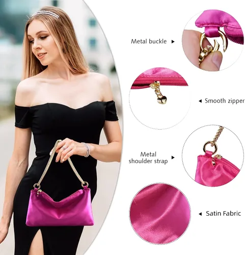 Vista 3 de FEICHANGHAO Bolso de noche de satén para mujer, bolso de hombro para boda, graduación, formal, bolso de mano para fiesta