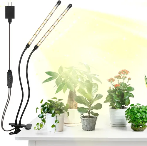 Vista 9 de Luces LED de crecimiento, 2 cabezales, luz roja y azul para plantas con abrazadera para plantas de interior y arranque de semillas, 10 niveles