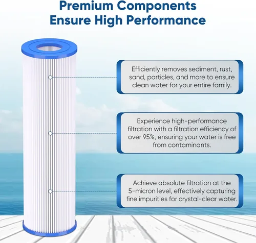 Vista 3 de PUREPLUS Filtro de sedimento plisado para toda la casa de 5 micras de 10 x 2.5 pulgadas para agua de pozo, cartucho de repuesto para sistema