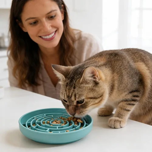 Vista 7 de Cuenco grande de alimentación lenta para perros, bandeja de alimentación de rompecabezas de silicona premium para perros y gatos, cuenco de Cian