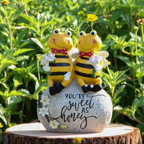 Vista 7 de Smadeer Estatua de abeja para decoración de jardín, figura de abeja de miel para patio al aire libre, césped, porche, patio, exterior, estante