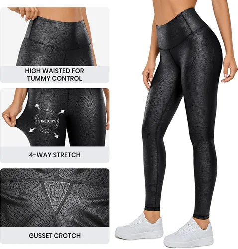 Vista 5 de CRZ YOGA - Leggings de piel sintética mate para mujer, de 25 a 28 pulgadas, pantalones de cuero elásticos de cintura alta, mallas de cuero