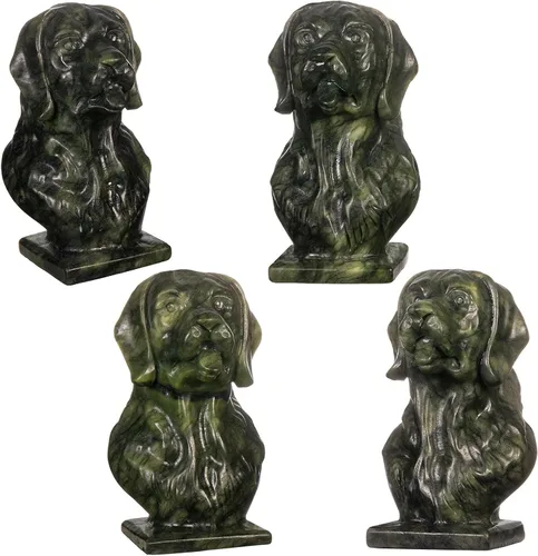 Vista 3 de Nupuyai Estatua de cabeza de perro de jade verde natural para decoración de oficina en casa, figura de animal tallada curativa, escultura