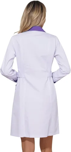 Vista 2 de CHICTRY Abrigo médico profesional de manga larga para mujer, con solapa de muesca, uniforme de enfermería