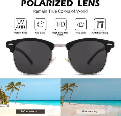 Vista 5 de Pro Acme Gafas de sol polarizadas clásicas sin montura con remaches metálicos