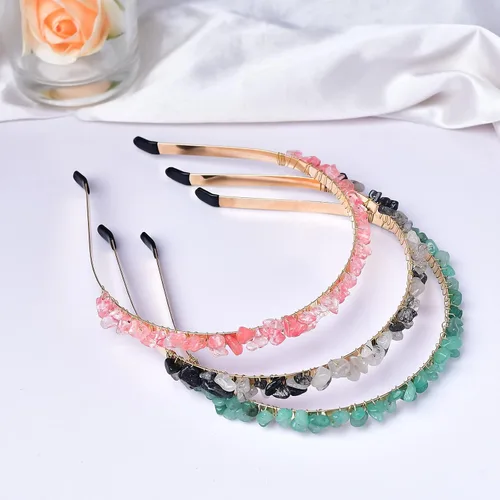 Vista 5 de Diadema de cuarzo de cristal crudo, accesorios para el cabello, tiara con joyas para mujeres y niñas, 3 piezas