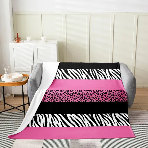 Vista 9 de Leopard Print Throw Blanket,40x50,African Wild Animal Skin Print Fleece Blanket for Teens Adults,Zebra Geometric Stripes Wildlife Tribal