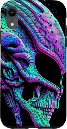 Vista 16 de iPhone 13 Pro Trippy Vaporwave Alien Head Skull Dripping Paint UFO Art Case